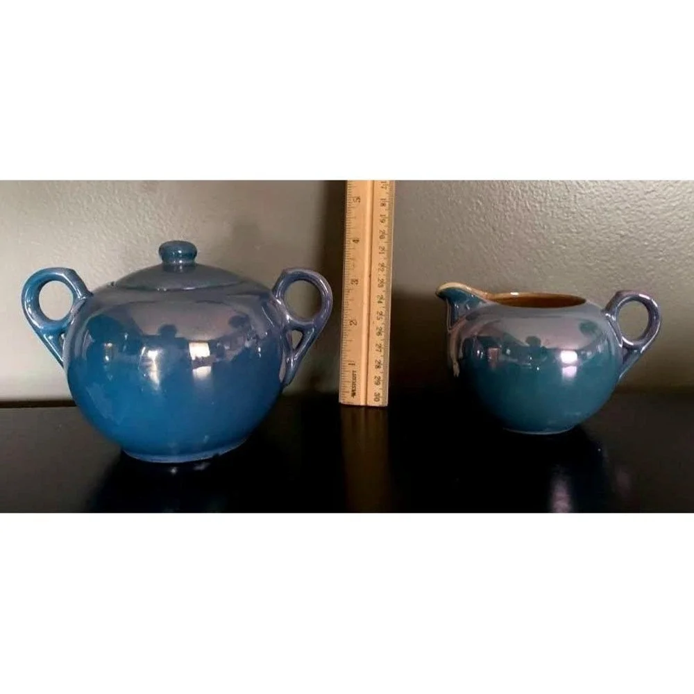 Vintage Japanese Blue‎ Lusterware Creamer and Sugar Bowl Set